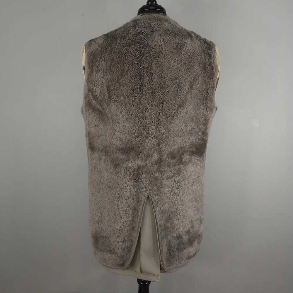 Vintage Fur Collar Coat Mens 40 Beige Faux Fur Lined Dress Overcoat Winter